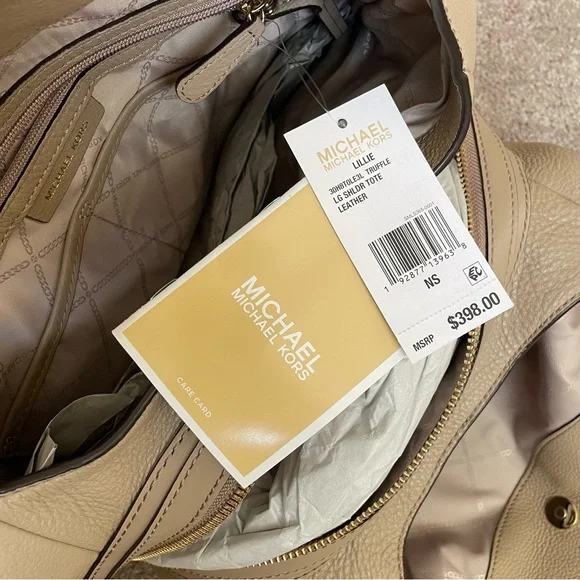 New!⚡️NWT MICHAEL KORS Lillie Taupe Truffle Pebbled Leather Shoulder Bag - Picture 13 of 16